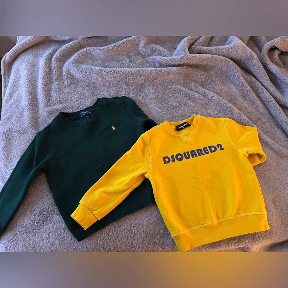 Dark Green Ralph Lauren Sweatshirt & Gold DSQUARED2 Sweatshirt for Kids.